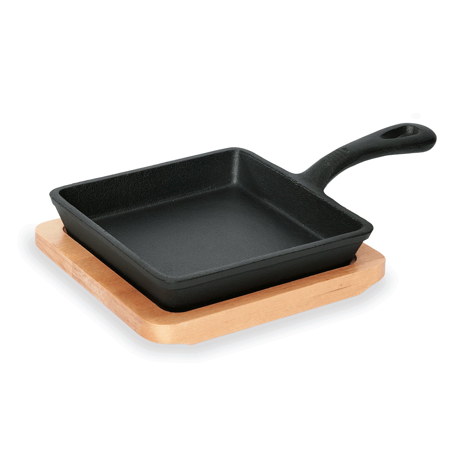 WAS Germany Servierpfanne "Mini" (mit Stielgriff und Holzuntersetzer), Gusseisen und Holz, Serie: IRON DINING, 14,5x14,5x2,5cm (3538140)