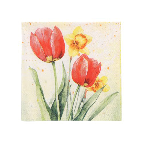 Papstar 12x 50 Servietten, Bunt, "Tulips & Daffodils", 3-lagig, 1/4-Falz, 25x25cm