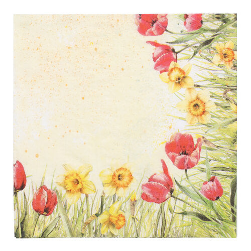 Papstar 8x 50 Servietten, Bunt, "Tulips & Daffodils", 3-lagig, 1/4-Falz, 40x40cm