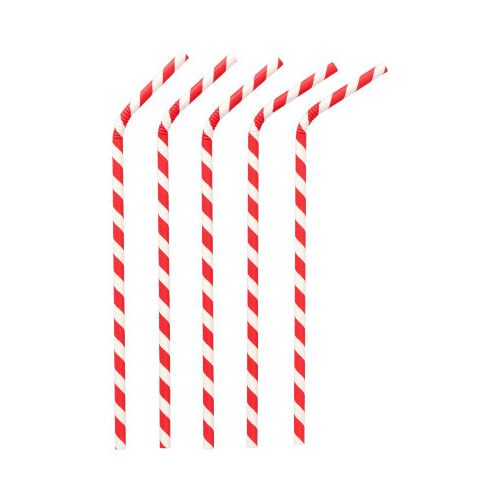 Papstar 5x 200 Trinkhalme Papier Ø 6 mm · 22 cm rot/weiss "Stripes" flexibel