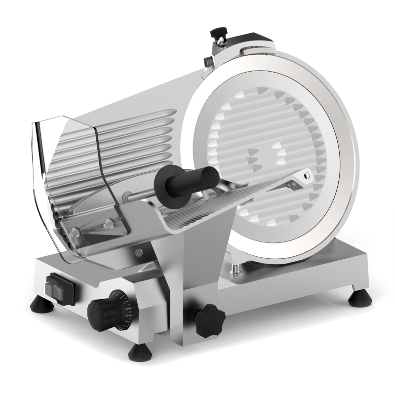 KBS Aufschnittmaschine (Schrägschneider Messer, Durchmesser: 300mm), Eloxiertes Aluminium und Kunststoff, 0,21kW, 230V, 640x610x510mm