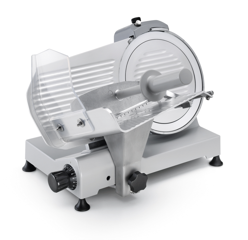 KBS Aufschnittmaschine (Schrägschneider Messer, Durchmesser: 250mm), Eloxiertes Aluminium und Kunststoff, 0,132kW, 230V, 555x460x460mm