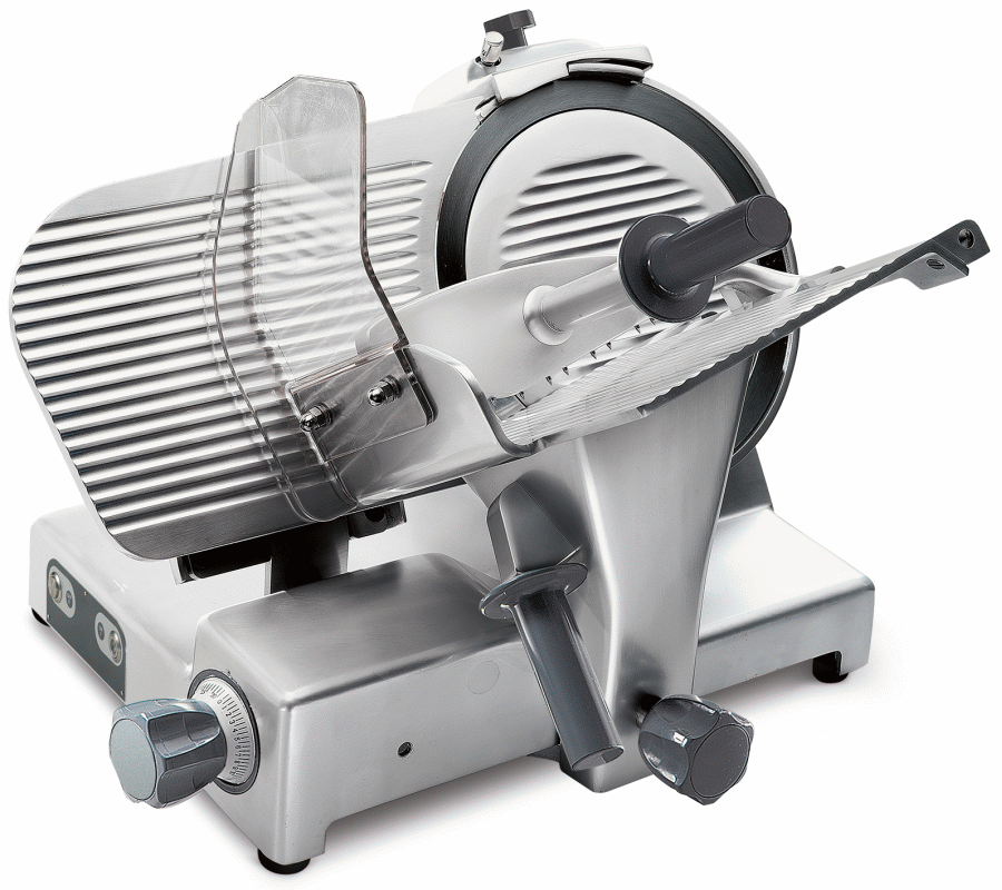 KBS Aufschnittmaschine (Schrägschneider Messer, Durchmesser: 350mm, IP67), Eloxiertes Aluminium und Kunststoff, 0,37kW, 230V, 710x575x530mm