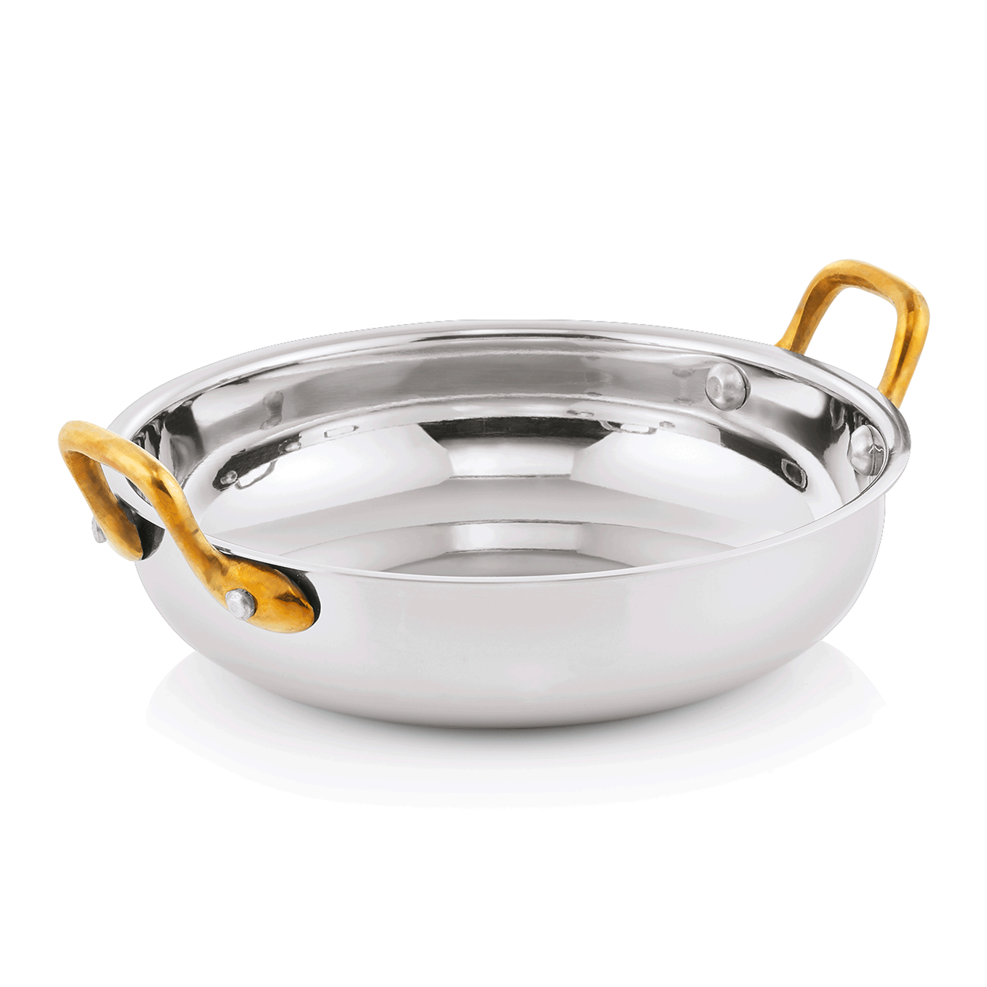 WAS Germany Servierpfanne (Mit 2 Seitengriffen), Chromnickelstahl und Messing, Silber und Gold, Durchmesser: 18cm, Höhe: 7,5cm (4012180)