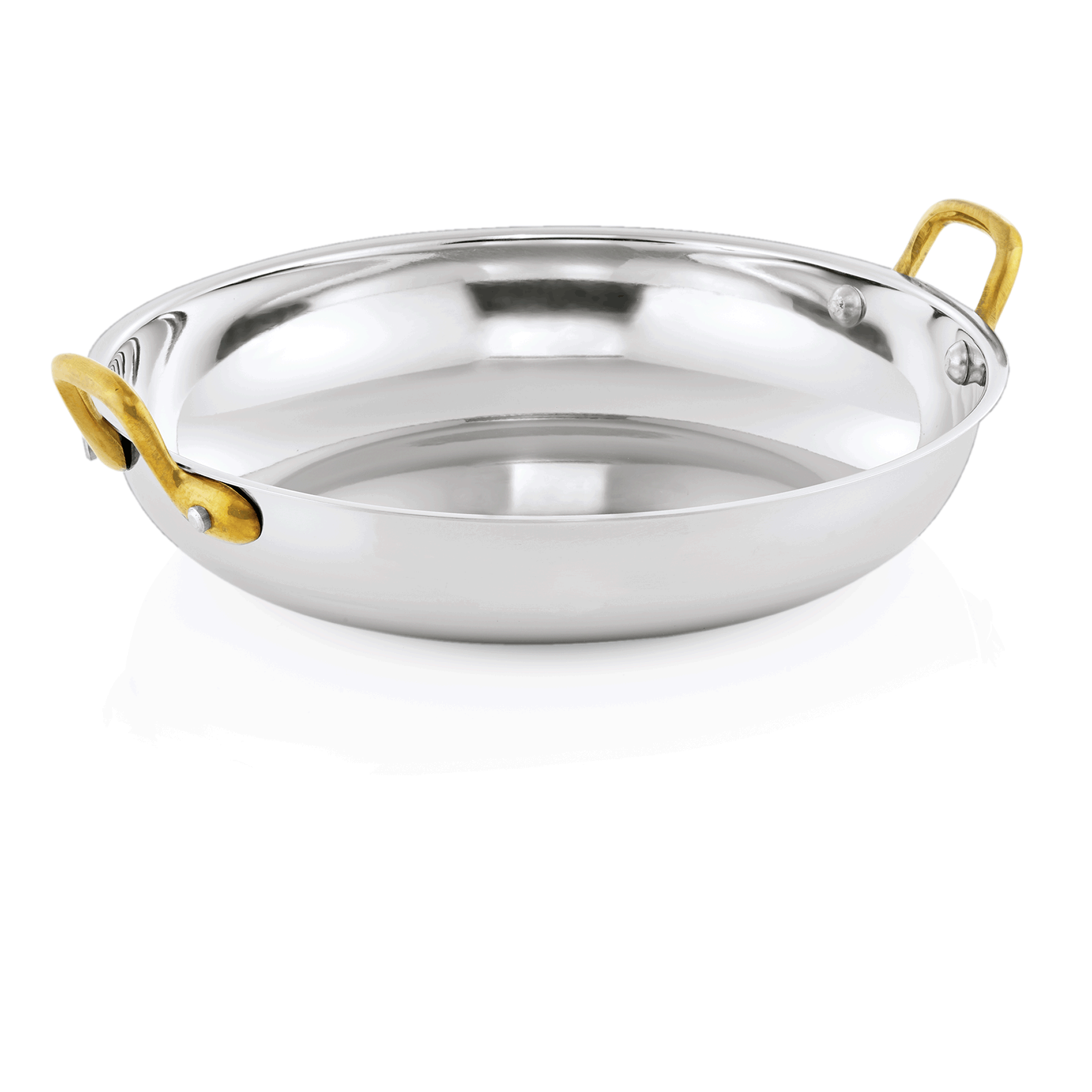 WAS Germany Servierpfanne (Mit 2 Seitengriffen), Chromnickelstahl und Messing, Silber und Gold, Durchmesser: 24cm, Höhe: 7,5cm (4012240)