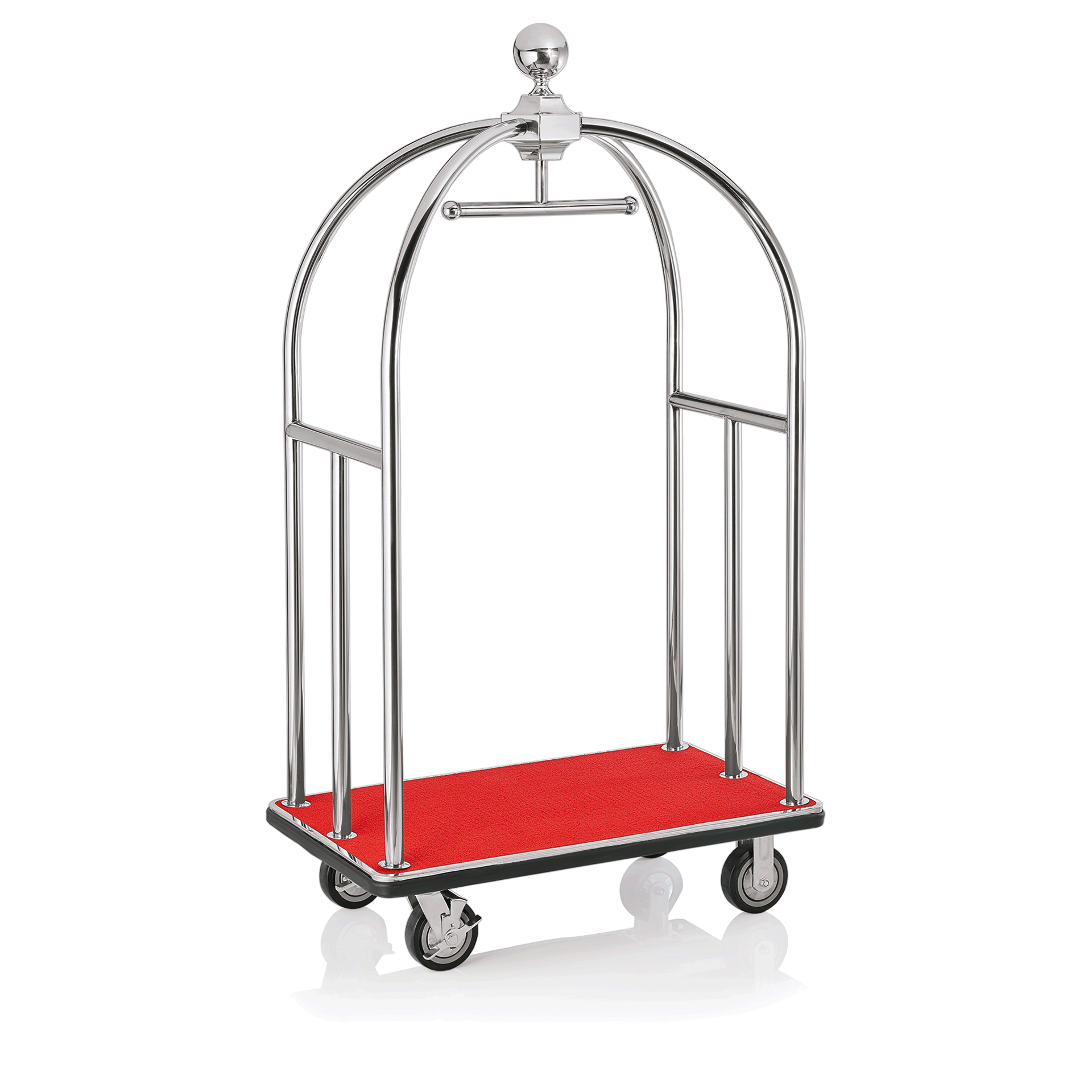 WAS Germany Gepäckwagen, Edelstahl, Silber mit rotem Teppich, 112x60x185cm (4442000)