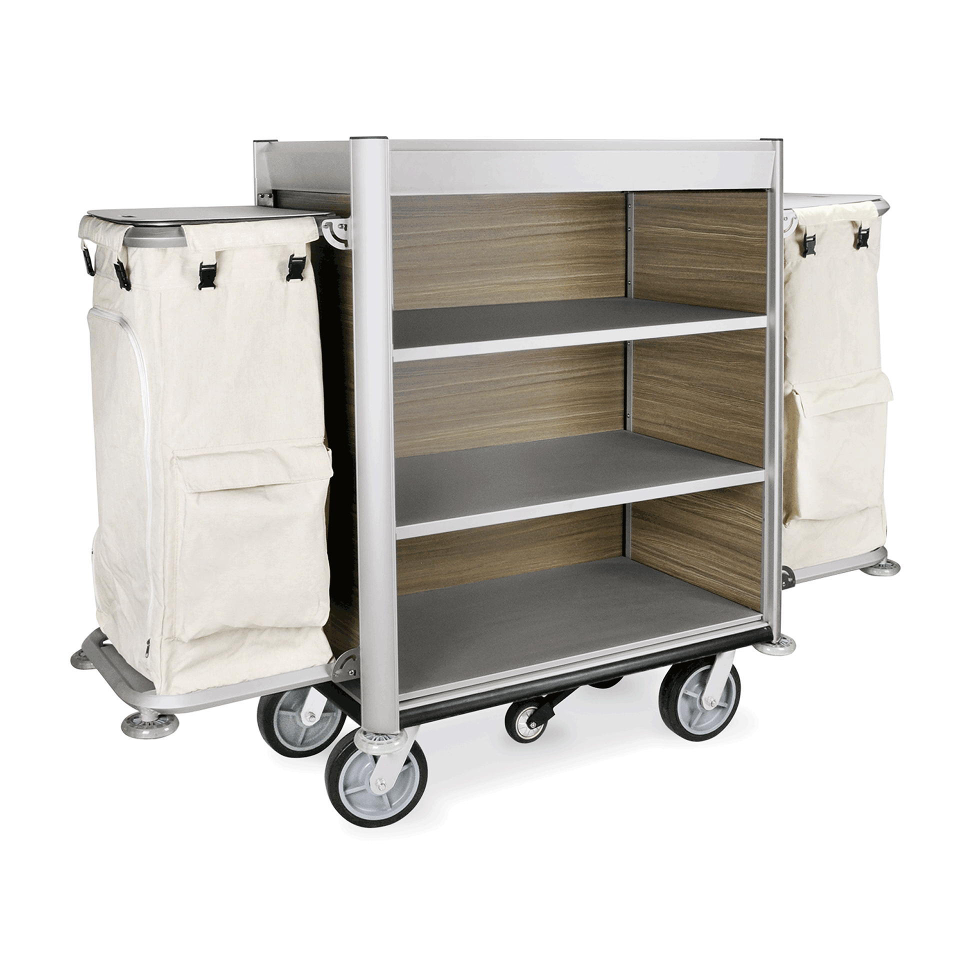 WAS Germany Zimmerservicewagen, Aluminium und MDF, Serie: HEIDI, Weiß, Braun, Silber, 191x64x139cm (4450002)