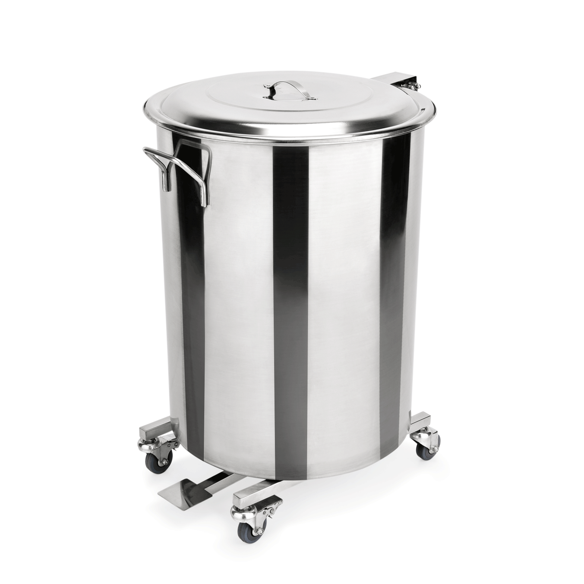 WAS Germany Tretabfallbehälter mit 4 schwenkbaren Rollen, Chromnickelstahl, Durchmesser: 44cm, Höhe: 70cm, Inhalt: 90L (4453100)