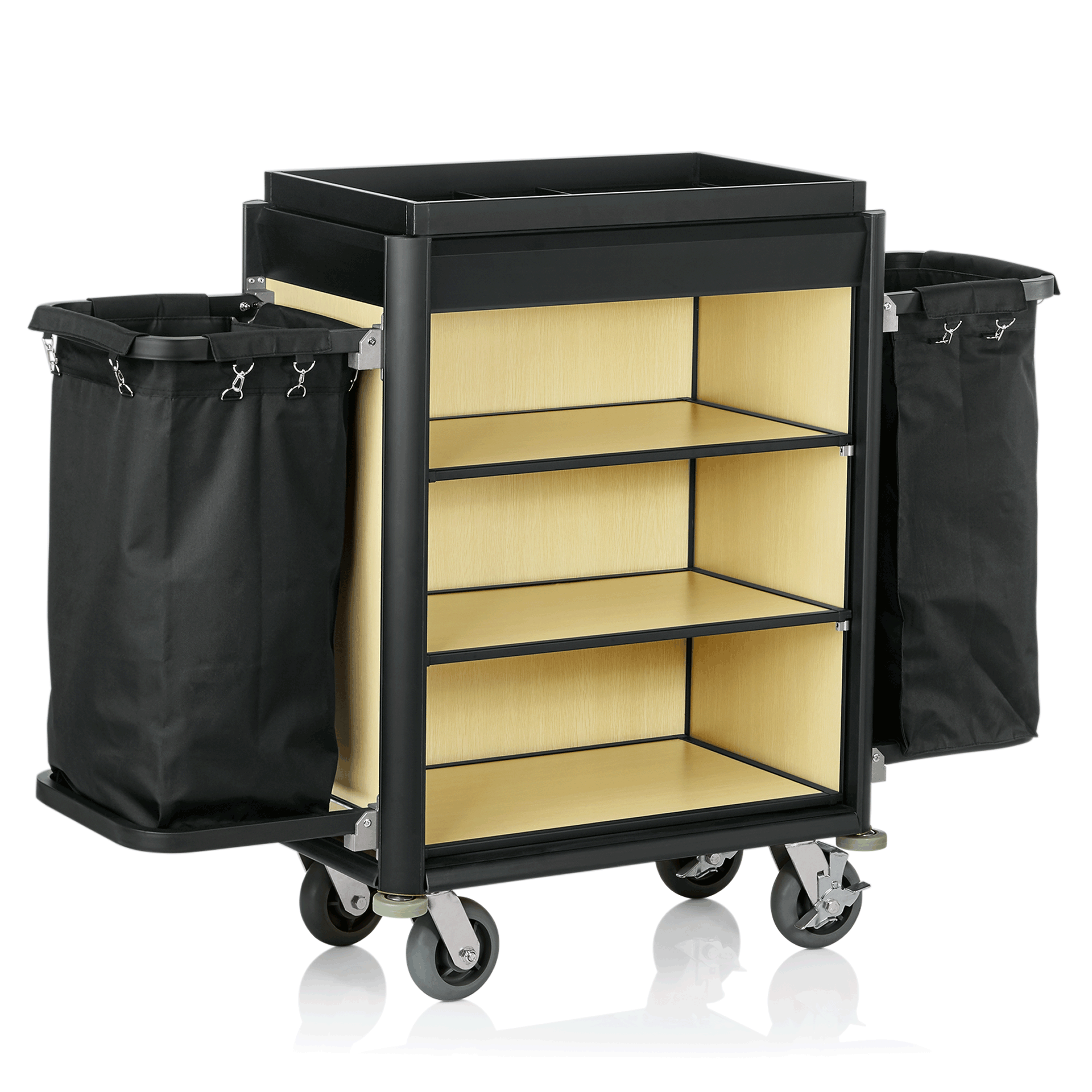 WAS Germany Zimmerservicewagen (Mit 2 Wäschesäcken), Aluminium und MDF, Serie: ISABELLA, Schwarz, 155x54x116cm(4456002)
