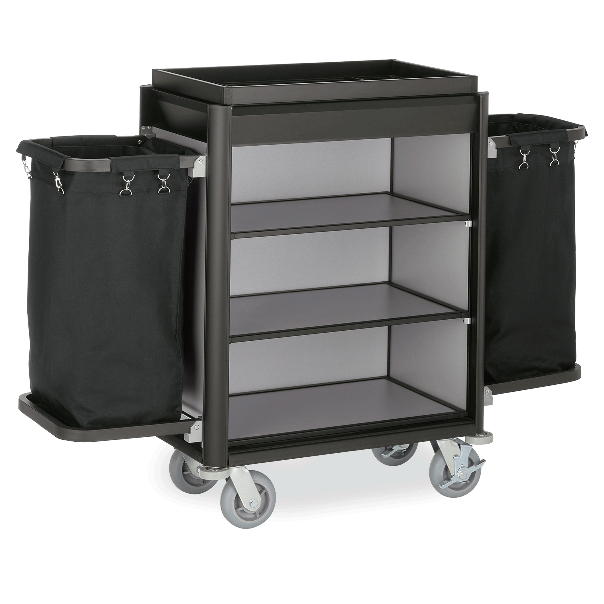 WAS Germany Zimmerservicewagen (Mit 2 Wäschesäcken), Aluminium und MDF, Serie: ISABELLA, Schwarz, 155x54x116cm (4458002)