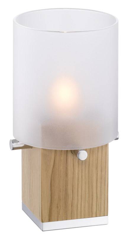 WMF Windlicht, Edelstahl, Holz (Hell) und Glas, Serie: PURE EXCLUSIV, Durchmesser: 9,5cm, 6,3x6,3x19,3cm
