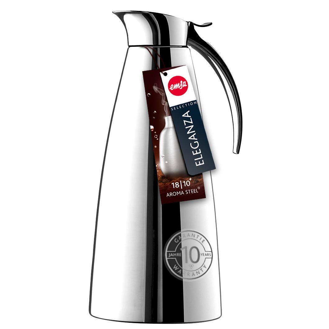 EMSA 2x Isolierkanne (Doppelwandig, mit Easy-Open Verschluss), Edelstahl 18/10, Silber, Serie: ELEGANZA, Inhalt: 1,3L