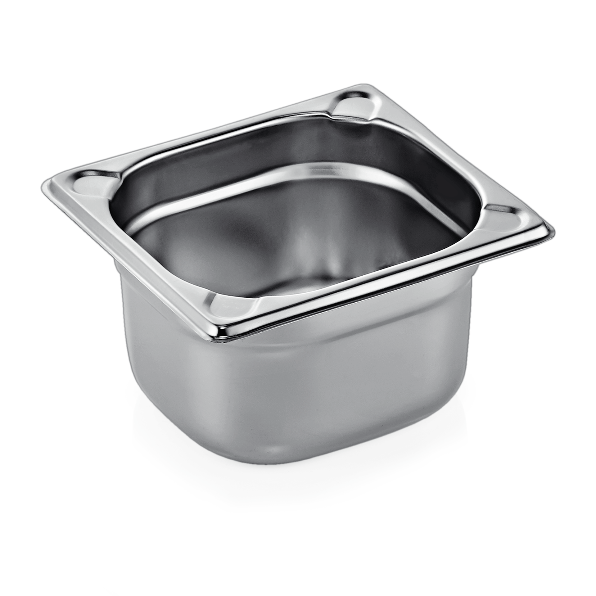 WAS Germany GN Behälter 1/6 mit U-Ecken, Serie:GN CORE, Chromnickelstahl, Höhe: 100 mm, 1,6 Liter (7616100)