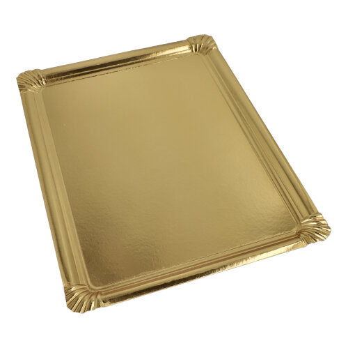 Papstar 18x 5 Servierplatten, Pappe, PET-beschichtet eckig 34 cm x 45,5 cm gold