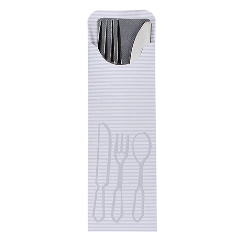 Papstar 5x 100 Bestecktaschen 23,5 cm x 7,3 cm grau inklusive farbiger Bistro Serviette