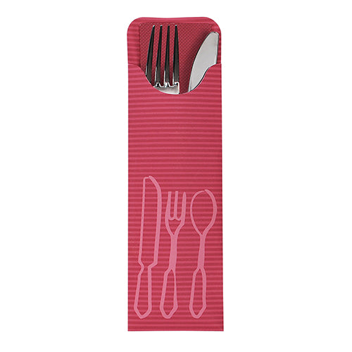 Papstar 5x 100 Bestecktaschen 23,5 cm x 7,3 cm bordeaux inklusive farbiger Bistro Serviette