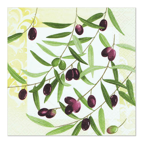 Papstar 200 Servietten, 3-lagig 1/4-Falz 33 cm x 33 cm "Olive Twig"