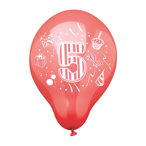 Papstar 12x 6 Zahlenluftballons Ø 25 cm farbig sortiert "5"