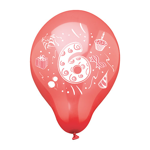 Papstar 12x 6 Zahlenluftballons Ø 25 cm farbig sortiert "6"