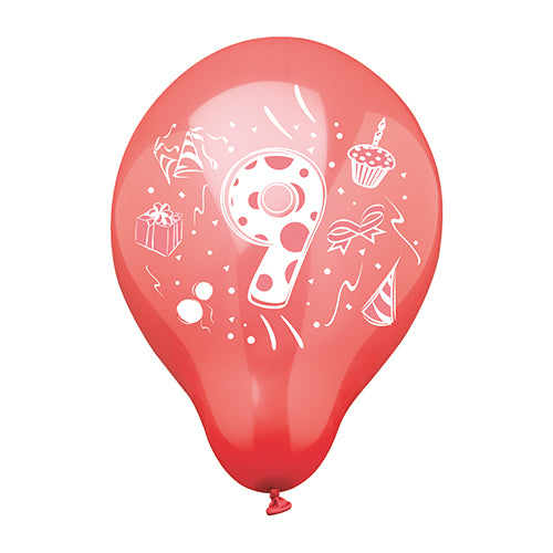 Papstar 12x 6 Zahlenluftballons Ø 25 cm farbig sortiert "9"