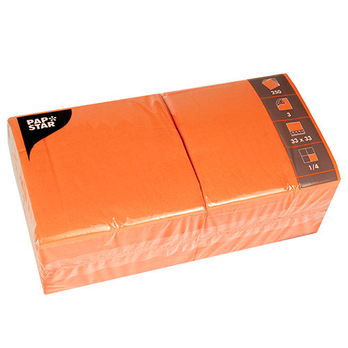 Papstar 250 Servietten, 3-lagig 1/4-Falz 33 cm x 33 cm nektarine