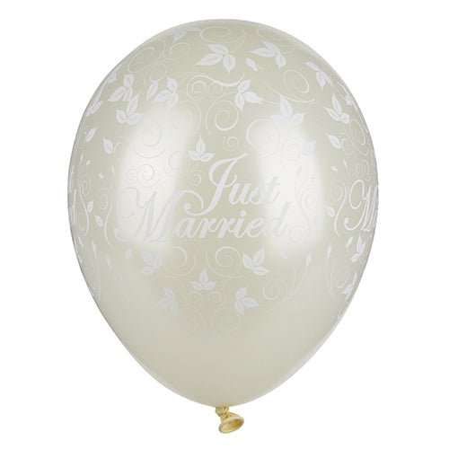 Papstar 150x Luftballons "Just Married", Naturkautschuk, Elfenbein, Durchmesser: 29cm