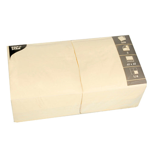 Papstar 1.000 Servietten, 3-lagig 1/4-Falz 40 cm x 40 cm creme