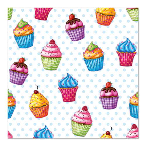 Papstar 200 Servietten, 3-lagig 1/4-Falz 33 cm x 33 cm "Cupcakes"