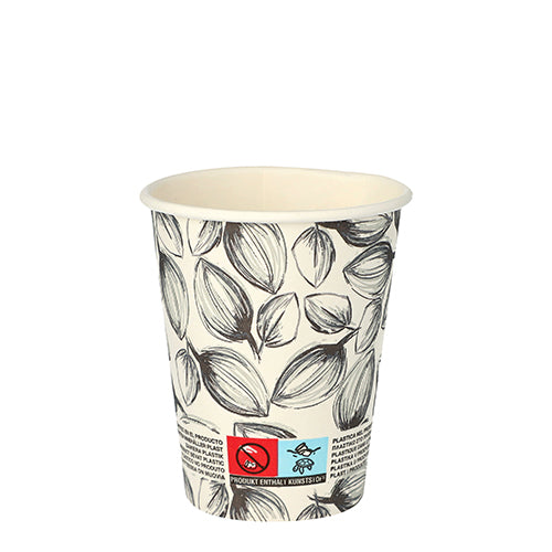 Papstar 25x 40 Trinkbecher, Pappe "To Go" 0,2 l Ø 8 cm · 9,1 cm weiss "Leaves"