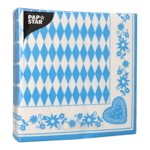 Papstar 400x Servietten "Bayrisch Blau" (3-lagig, 1/4-Falz), Papier, Blau und Weiß, 40x40cm