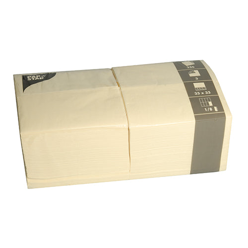 Papstar 1.000 Servietten, 3-lagig 1/8-Falz 33 cm x 33 cm creme