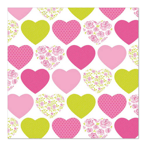 Papstar 200 Servietten, 3-lagig 1/4-Falz 33 cm x 33 cm "Sweetheart"