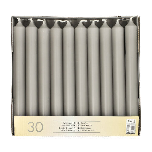 Papstar 4x 30 Tafelkerzen Ø 2,1 cm · 19,6 cm grau