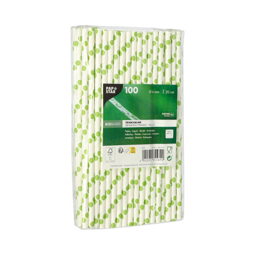 Papstar 1.000x Trinkhalme "Green Dots", Papier, Durchmesser: 6mm, Länge: 20cm