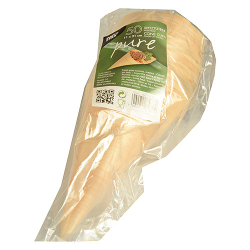 Papstar 500x Spitztüten, Holz, Natur, Serie: PURE, Durchmesser: 11cm, Länge: 21cm