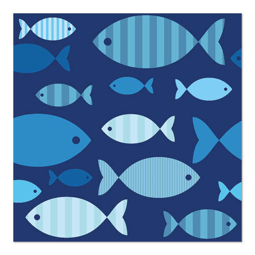 Papstar 200 Servietten, 3-lagig 1/4-Falz 33 cm x 33 cm "Blue Fish"