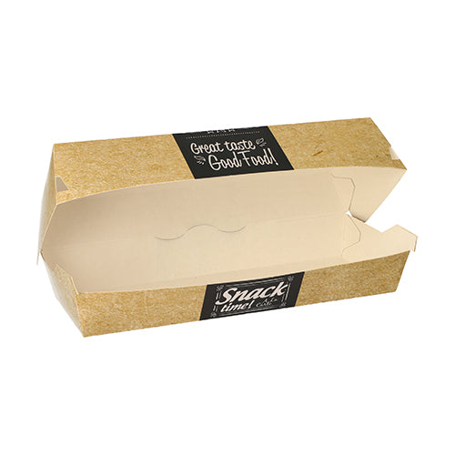 Papstar 6x 50 Baguetteboxen, Pappe "pure" 6,5 cm x 7,5 cm x 21 cm "Good Food"