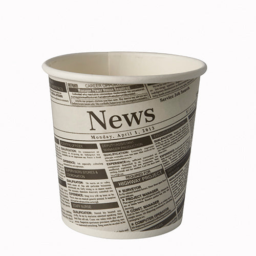 Papstar 500x Snackbecher "Newsprint - To Go", Pappe, Weiß und Schwarz, Inhalt: 470ml, Durchmesser: 9,9cm, Höhe: 9,9cm
