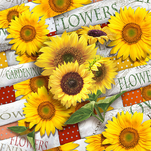 Papstar 10x 20 Servietten, 3-lagig 1/4-Falz 33 cm x 33 cm "Sunflower Field"