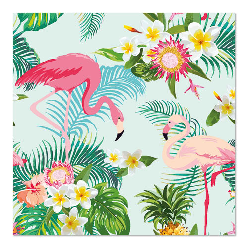 Papstar 200 Servietten, 3-lagig 1/4-Falz 33 cm x 33 cm "Exotic Flamingos"