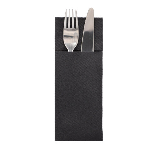 Papstar 1x 480 Bestecktaschen, Airlaid 40 cm x 33 cm schwarz mit Besteckfalz