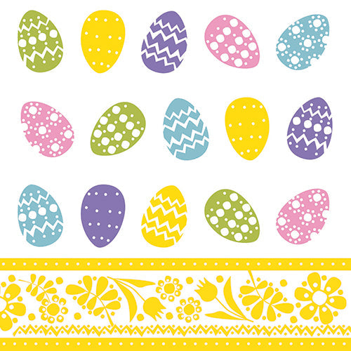 Papstar 6 x 100 Servietten, 3-lagig 1/4-Falz 33 cm x 33 cm "Coloured Eggs"