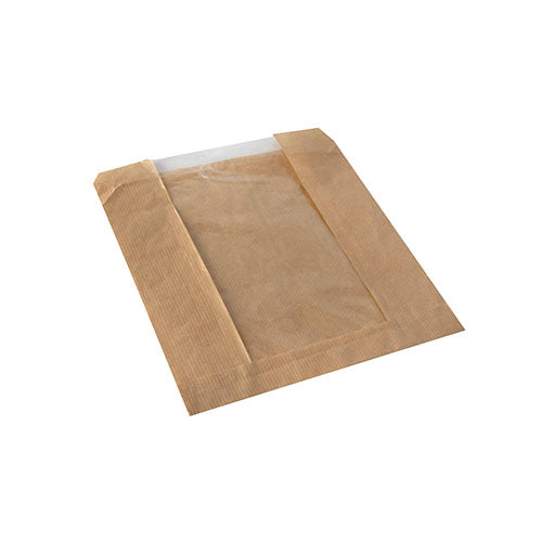 Papstar 1x 1000 Sichtstreifenbeutel mit PLA-Fenster "pure" 18 cm x 21,5 cm braun