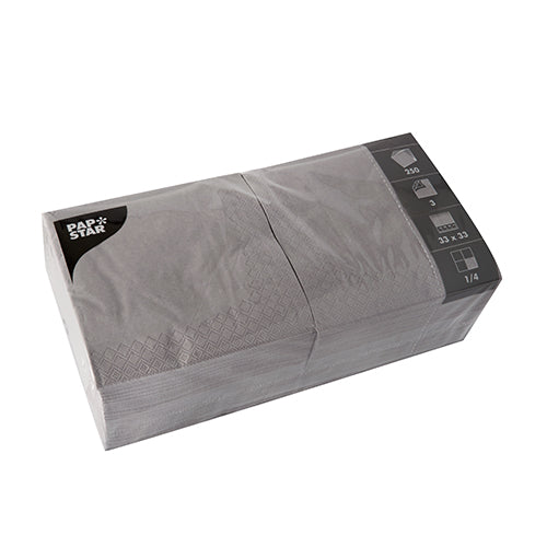 Papstar 1.000 Servietten, 3-lagig 1/4-Falz 33 cm x 33 cm grau