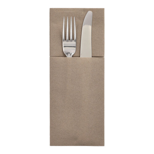 Papstar 4x 100 Bestecktaschen, Airlaid 40 cm x 48 cm taupe "Premium" mit Besteckfalz