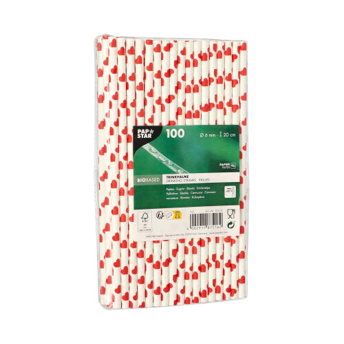 Papstar 1.000x Trinkhalme "Herz", Papier, Weiß und Rot, Durchmesser: 6mm, Länge: 20cm