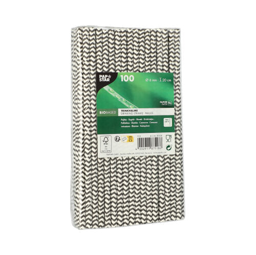 Papstar 1.000x Trinkhalme "Zig-Zag", Papier, Schwarz und Weiß, Durchmesser: 6mm, Länge: 20cm