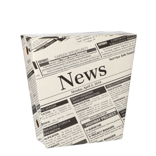 Papstar 150x Pommes-Frites-Schütte "Newsprint" (mit Klappdeckel), Pappe, Weiß und Schwarz, 4,3x11x14,5cm