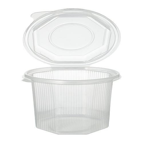 Papstar 300 Verpackungsbecher mit Klappdeckeln, PP, Transparent, 8-Eckig, Inhalt: 1L, 8,3x13x13cm