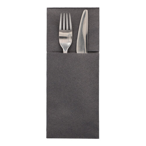 Papstar 4x 100 Bestecktaschen, Airlaid 40 cm x 48 cm anthrazit "Premium" mit Besteckfalz